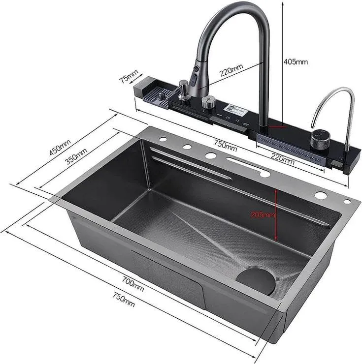 Waterfall Sink — Size & Specifications