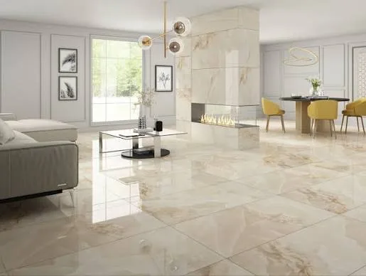 Cream Marble-Look Fireplace Floor