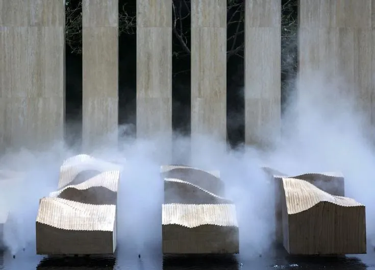 Sculpted Travertine Benches
