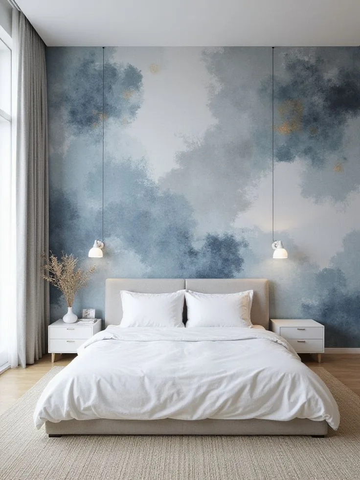 Blue Cloud Mural · Bedroom