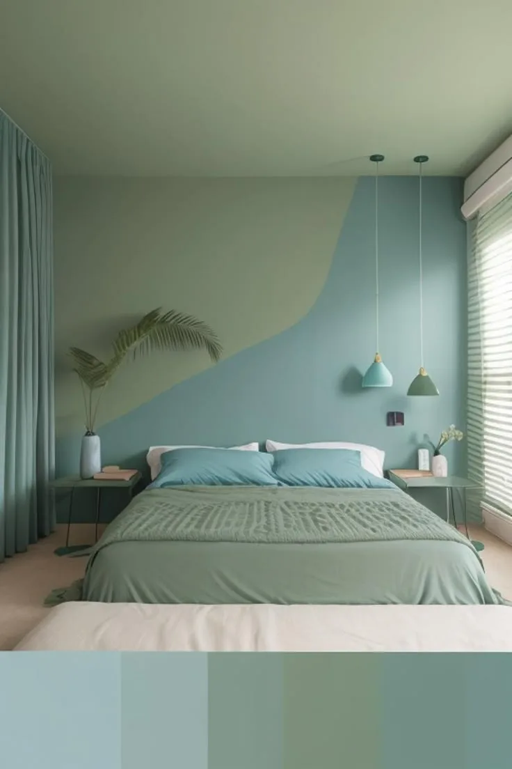 Sage & Teal Diagonal · Bedroom