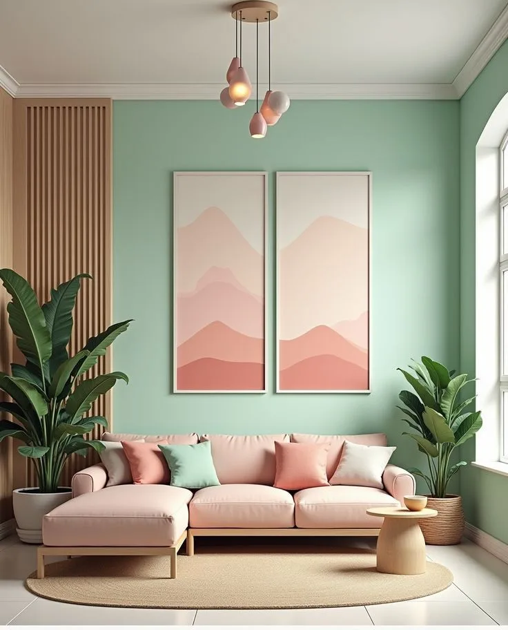 Mint & Pink Tropical · Living Room