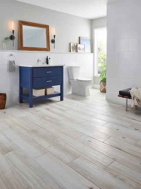 Whitewashed Wood-Look Bath Floor